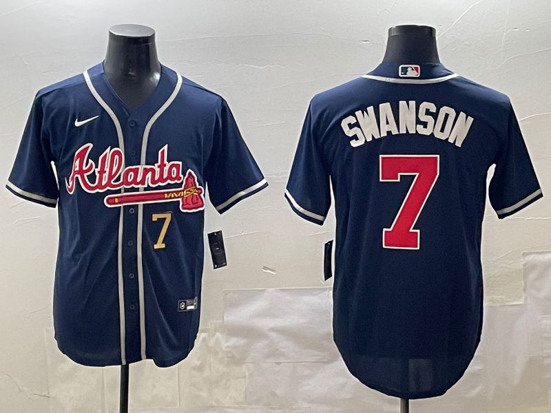 Men Atlanta Braves 7 Swanson Blue Game 2025 Nike MLB Jersey style 3